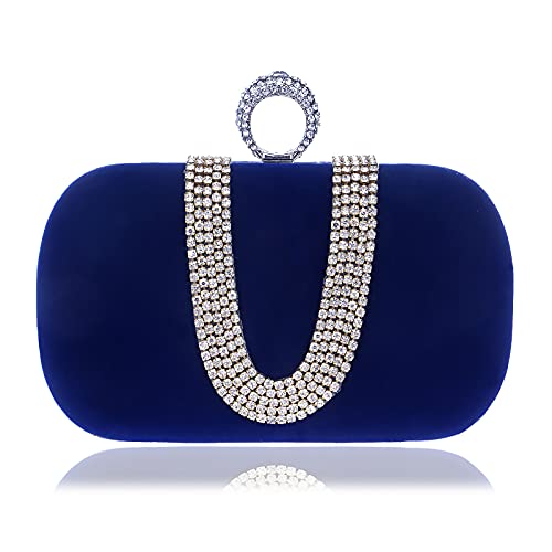 CWYPB Bolsos De Mano De Gamuza para Mujer Monedero Bolsos De Boda Bolsos De Noche Decorados con Diamantes De Imitación Brillantes Novia O Amigos,Azul