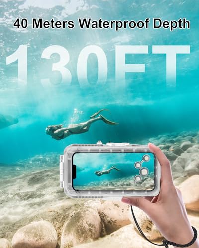 PULUZ 40m/130ft Waterproof Diving Case for iPhone 15 Pro Max/15 Plus /14 Plus / 14 Pro Max / 13 Pro Max /12 Pro Max/for Surfing Snorkeling Floating Photo Video Taking Underwater Housing Cover White