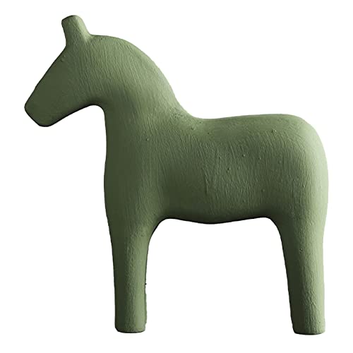 Tissting Figurine De Cheval En Bois 16.5x18cm Vert Décoration Maison Bureau - Statue Peinte À La Main Pinède Pour Salon Chambre Bureau Hôtel Bar...