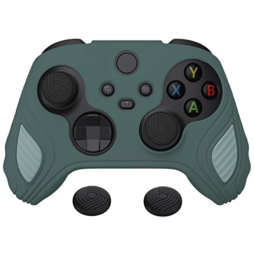 PlayVital Scorpion Edition Two-Tone Anti-Slip Silicone Case Cover for Xbox Series X/S Controller, Soft Rubber Case for Xbox Core Wireless Controller with Thumb Grip Caps - Templeton Gray & Jade Grey