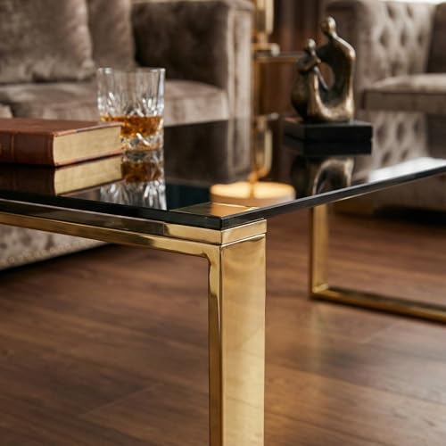 Cortesi Home Remini Coffee Table, Gold Metal and Black Glass by Cortesi Home - Image 9