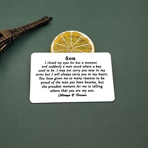 Son Gift from Mum Dad, to My Son Engraved Wallet Card with Mini Love Note, Stainless Steel Proud of Son Gifts, Son Birthday Card, Graduation Gifts, Christmas Deployment Gift for Son