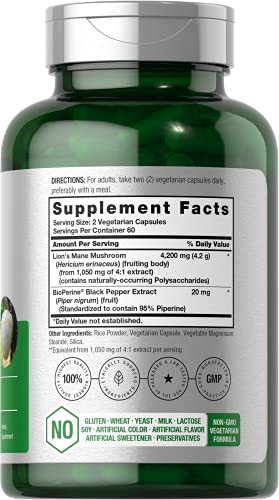 Horbäach CL39191 Lions Mane Mushroom Extract | 4200Mg | 120 Capsules | Vegetarian, Non-Gmo, Gluten Free Supplement thumb #1