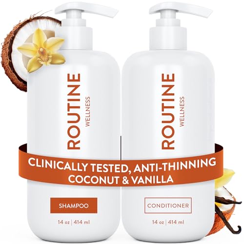 Routine Wellness Anti-Thinning Shampoo and Conditioner Set for Thinning Hair – Biotin DHT Blocker Women & Men – Color Safe Shampoo for Hair Loss & Healthier Hair – Coconut & Vanilla (Pack of 2)