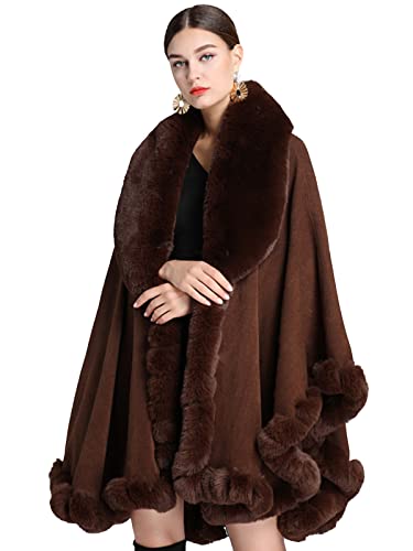 Obosoyo Ponchos for Women Shawls and Wraps Evening Dresses Faux Fur Collar Cloak Cape Pashmina