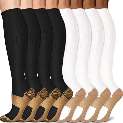 Image of 3 Pairs Knee High Graduated Compression Socks For Women and Men - Best Medical, Nursing, Travel & Flight Socks - Running & Fitness - 15-20mmHg