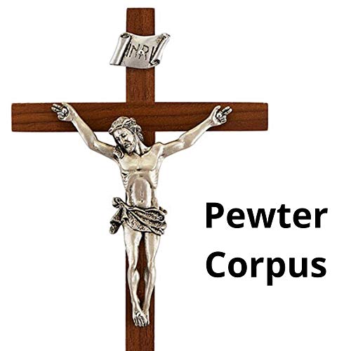 Crucifijo de madera de nogal selecta y Cristo de peltre artesanal de 8" 6