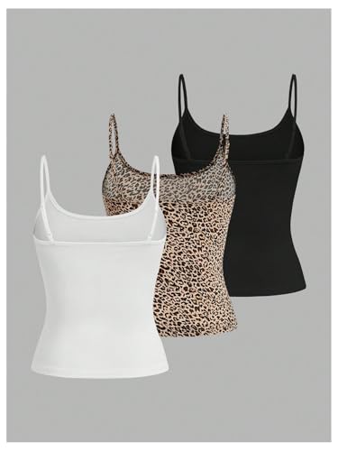 Floerns Girl's 3 Piece Summer Cami Top Spaghetti Strap Cheetah Casual Camisole2