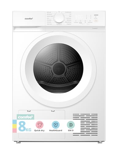 Comfee Wärmepumpentrockner, 8kg, Energieklasse D mit Wärmepumpentechnologie, UV-Licht für hygienische Reinheit, Auffrischen, LED-Display,Schnelltrocknen,CD08EHP05WH100D,Weiß [Energieklasse D]