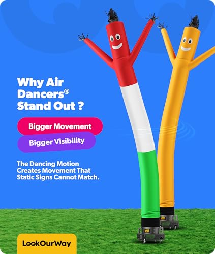 Image of LookOurWay Air Dancers Wacky Waving Inflatable Tube Man Set - 20 Feet Tall Inflatable Dancing Man with Blower for Business Advertising - Red /White /Green