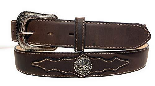 MENS CONCHO DECORATED WESTERN BELT COWBOY RODEO CONCHO LEATHER BELT (40, Dark Brown)