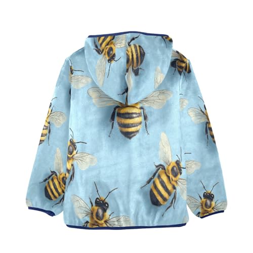 Bee Pattern on Blue Toddler Fleece Jacket Girl Boys Hooded Fleece Jacket Coat Warm Outwear Zip-up 3-10T2