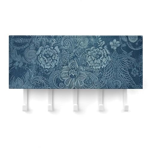 Colgador de llaves de pared con encaje floral azul de gran resistencia 7