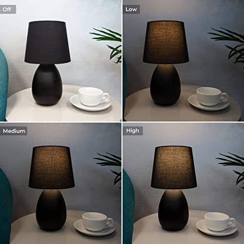 Anika Oval Base Table Lamp with Touch Activated Base / 3 Brightness Settings / Easy to Install Bulb / Metal Base / Mains Powered / 32 x 18cm (Black)