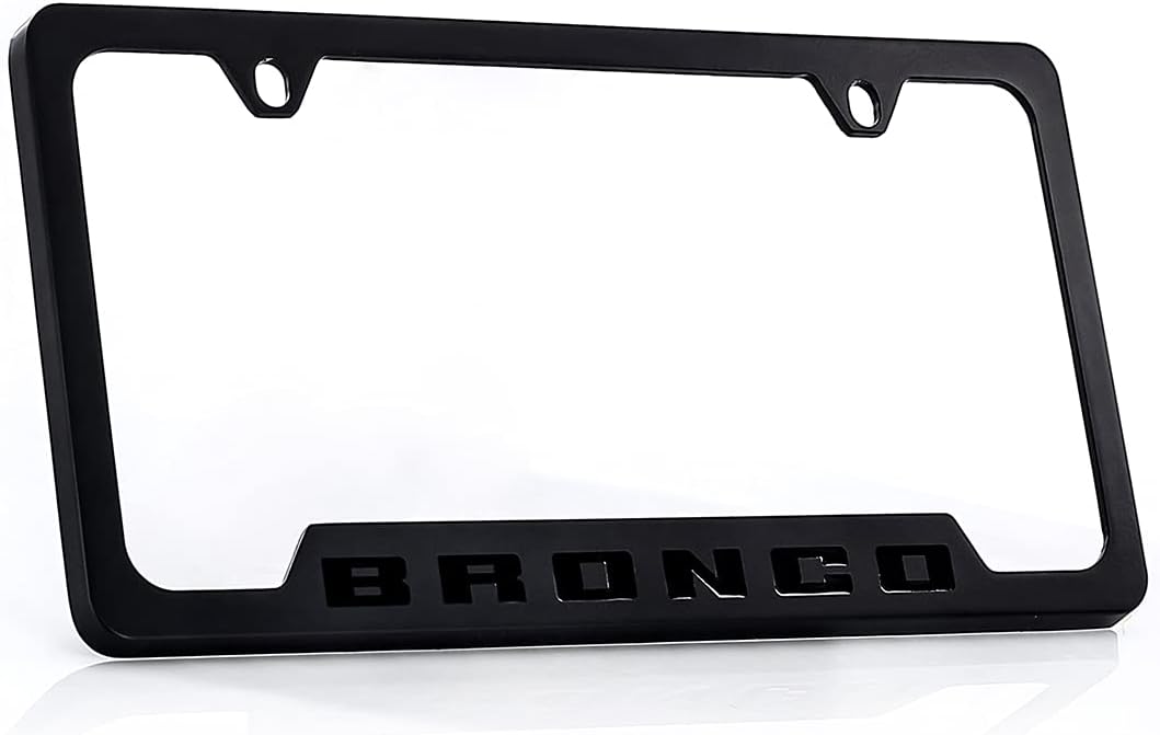 Ford Bronco Metal License Plate Frame Tag Holder - Black with Black