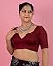 FIGURE'S DESIGNER Women's Dupion Raw Silk Half Elbow Sleeves Sweetheart V Neck Sabyasachi Cut Readymade Saree Blouse Padded Stitched Lining Designer Indian Festive Blouse S10 (Maroon, 46)