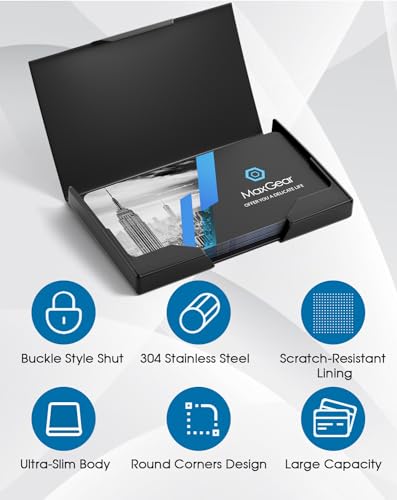 image for MaxGear Heavy-Duty Metal Business Card Holder for Men & Women, Stainle