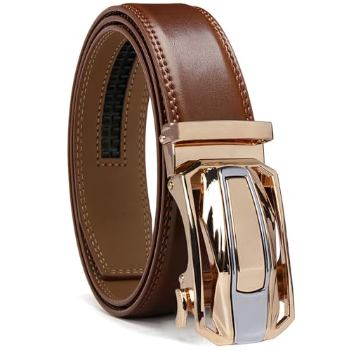 YOORAN Gürtel Herren, Automatik Ledergürtel ohne Löcher für Herren Business Anzug,Breit 35mm, Größe Angepasst