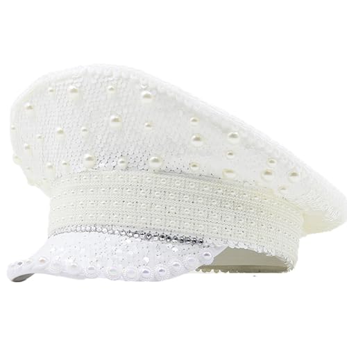 Ranuw Sombrero de novia de boda para adultos, sombrero de perlas de lentejuelas, carnavales, disfraz de fiesta, sombrero de boda, capitán, adolescentes, suministros de boda, gorra de capitán para