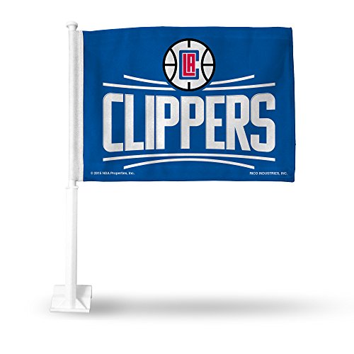 Rico Industries NBA Los Angeles Clippers Standard Double Sided Car Flag - 16" x 19" - Strong Pole That Hooks onto Car/Truck/Automobile