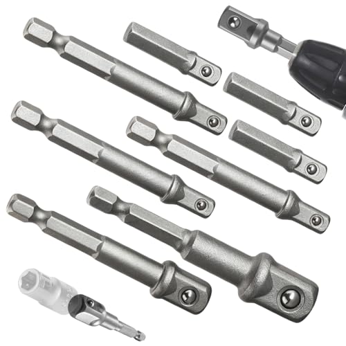 8 Pièces Adaptateur Douille Adaptateur 1/4 1/2 3/8 Poignée Hexagonale 1/4 pour Connecter Clés Dynamométriques Mandrins de Perceuses à Douille Cliquets et Forets sans Fil Tournevis