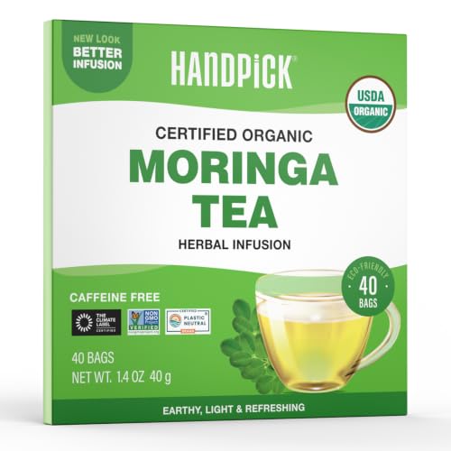 Image of HANDPICK Organic Moringa Tea (40 Tea Bags) Pure Moringa Leaves from India