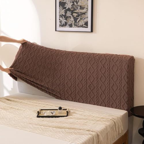 Image of HOMETHREADS Stretchable Lycra /Velvet Headboard Cover | Soft, Dust-Proof & Wrinkle-Resistant Bed Back Protector | Fits Leather, Wooden & Fabric Bedsides | for 5ft to 6.5ft Beds (Brown, 150x65cm)