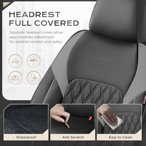 Image of Coverado Automotive Seat Covers, Faux Leather Seat Covers Front Seat, Luxury Car Seat Covers, Seat Cushion, Front Driver Seat Covers, Car Seat Protector Truck Accessories Fit Most Cars, Black&Grey