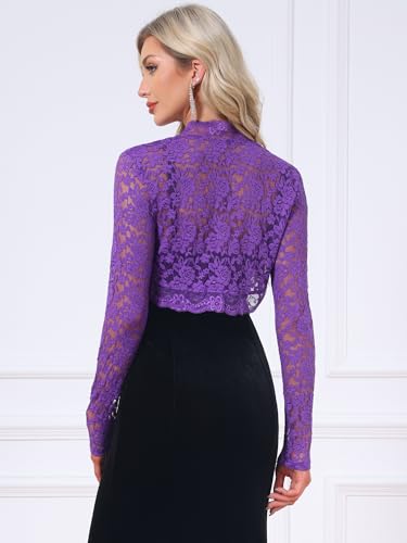 Image of Allegra K Floral Lace Bolero Shrug for Women Elegant Long Sleeve Sheer Cropped Lace Cardigan