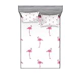 Lunarable Flamingo Fitted Sheet & Pillow Sham Set, Flamingos Pattern with Watercolor Painting Effect...