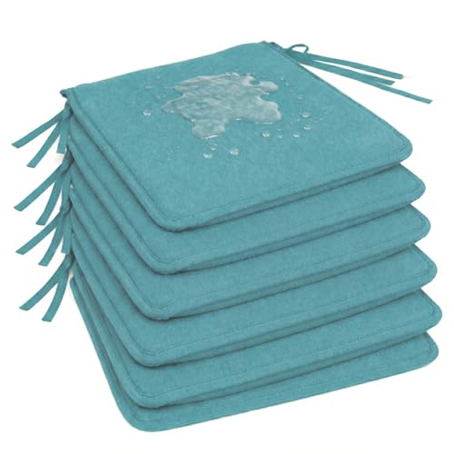 Pack 6 Cojín para silla 40x40x2 cm｜Repelente al agua y fácil de limpiar｜Con cintas de sujeción｜Funda con cremallera desmontable｜Uso interior y exterior｜Ideal para comedor, terraza, jardín u oficina