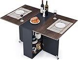 Space Saving Folding Dining Table with 2 Tier Storage-Extendable Drop Leaf Farmhouse Wood Kitchen Dining Room Tables Set for 4, Collapsible Expandable Rectangle Dinner Kitchen Office Furniture