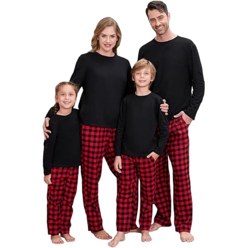 DBMZV Pyjama Femme, Ensembles de Pyjama Femme Hiver Coton Manches Longues Doux Confortable Chaud 2 pièces Vêtement d'Intérieur Combinaison Vêtements De Nuit Matching Set (Noir,XXL)