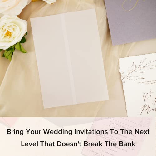 Puremigo 200 Pack Luxury Pre-Folded Vellum Jackets For 5X7 Invitations - Vellum Paper 5X7 Jackets - 115Gsm Vellum Wedding Invitations Wraps - Transparent Wedding Invitations Jacket #TOP4