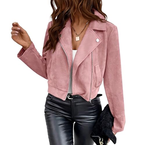 Veste courte en suédine rose pour femme, taille M