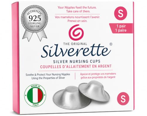 Image of Silverette Nursing Cups, Postpartum Essentials, The Real Silverette, Small | 100% Sterling Silver Nursing Cups, Nipple Shields for Breastfeeding Newborn, Silver Nipple Covers, Made in Italy, Gift