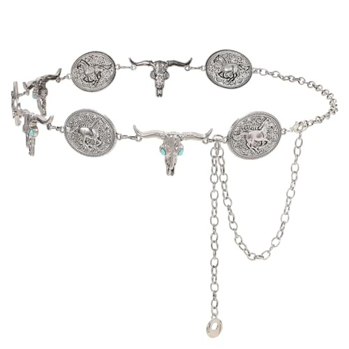 Image of WHIPPY Western Metal Concho Belt for Women Vintage Cowgirl Boho Turquoise Chain Belts for Dresses Jeans