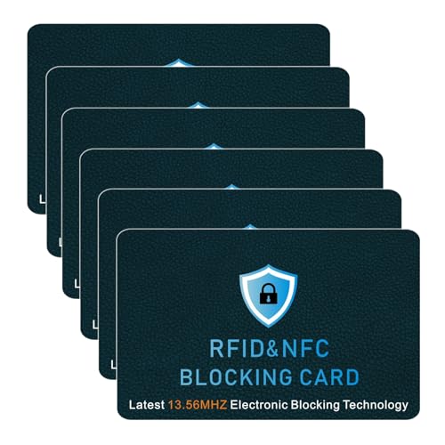 KRENIE 6 Pack RFID Blocking Cards - Force Field Max Card Protector - Anti-Theft RFID & NFC Blocker for Wallets – Slim RFID Safe Card Sleeves for Men & Women