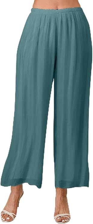Italian Long Loose Silk Pants (US, Alpha, One Size, Regular, Regular, Teal)