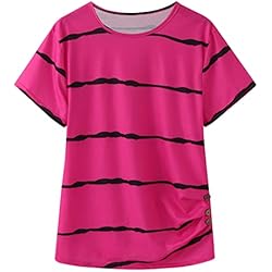 Persianas Parrilla Tope Ventana Camisetas Informales de Manga Corta para niñas pequeñas, túnica de Cuello Redondo, Camisetas a Rayas con Botones para niños, Blusas, Ropa de Verano Top Lunares (Hot Pink, 10-11 Years)