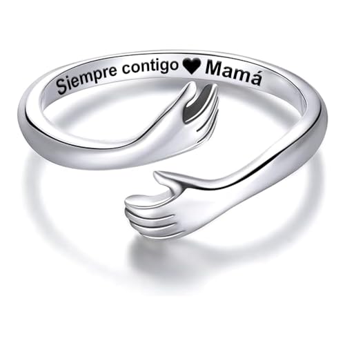 Bramart Anillo Mujer Siempre Contigo Mamá en Plata de Ley 925 - Regalo de Cumpleaños o Navidad para Madres, Abuelas - Anillo Ajustable - Estuche Incluido (Siempre Contigo Mamá, Ajustable)