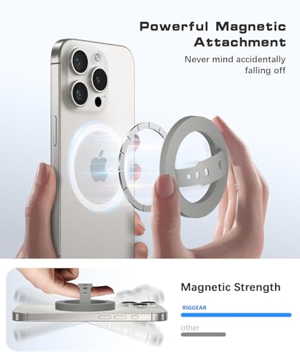 Image of RIGGEAR Soft Silicone Magnetic Phone Grip, Finger Loop Ring Holder Compatible with MagSafe iPhone Models and Magnetic Phone Cases (Grey)