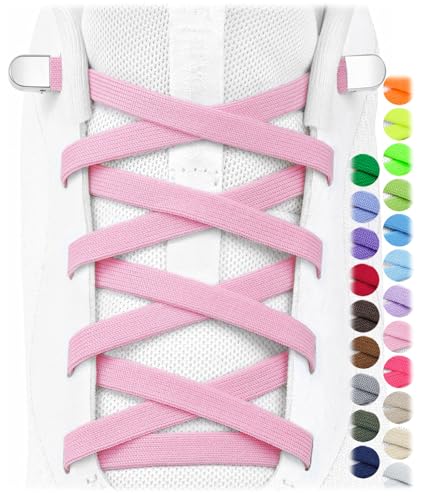 Image of Stepace 2 Pairs Elastic No Tie Shoe Laces for Kids and Adults Sneakers, Stretch Flat Tieless Shoestrings
