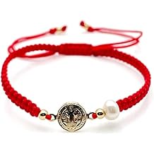 Divine Bracelet featuring St. Benedict Medal and Mother of Pearl Red Nylon Woven Adjustable fit for Women