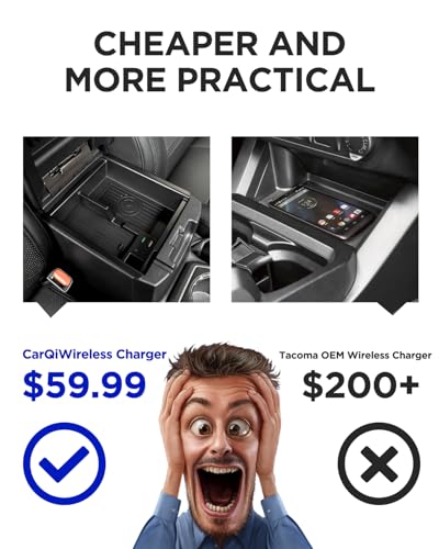 CarQiWireless Wireless Charger for Toyota Tacoma 2016 2017 2018 2019 2020 2021 2022 2023,Automotive Center Console Organizer Wireless Charging Pad for Tacoma Accessories 2016-2023 - Thumbnail 2