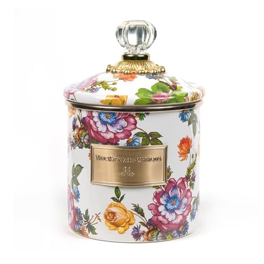 MACKENZIE-CHILDS Flower Market Canister with Lid, Decorative Food Canister, White, Small