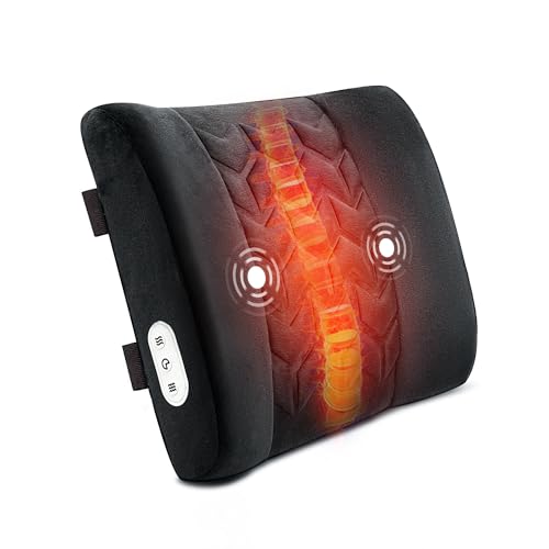 CILI Lumbar Support Pillow for Office Chair with Heat Vibration Heated Back Support Pillow Chair Massager for Back Pain Relief Back Rest Cushion Pillow for Desk Sofa Home Gifts for Women Men Mom Dad