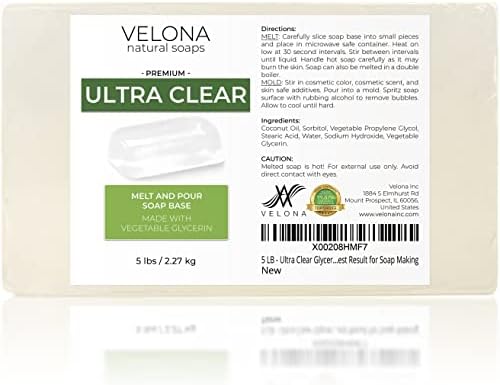 velona 5 LB - Ultra Clear Glycerin Soap Base SLS/SLES Free | Melt and Pour | Transparent Natural Bar for The Best Result for Soap Making