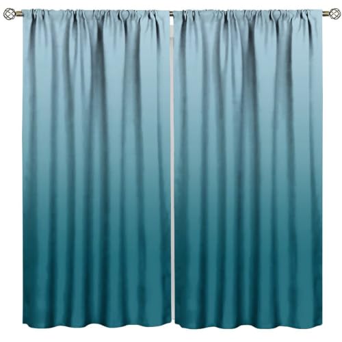 BAEKJIN Turquoise Ombre Curtains Cool Tone Gradient Minimalist Drapes Rod Pocket Design for Living Room Bedroom Home Decor, Room Darkening 63×72in