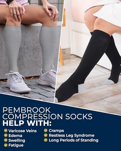 Image of Pembrook Light Compression Socks for Women - 3 Pairs | 8-15 mmHg Cotton Compression Socks for Pregnancy, Knee High Comfort